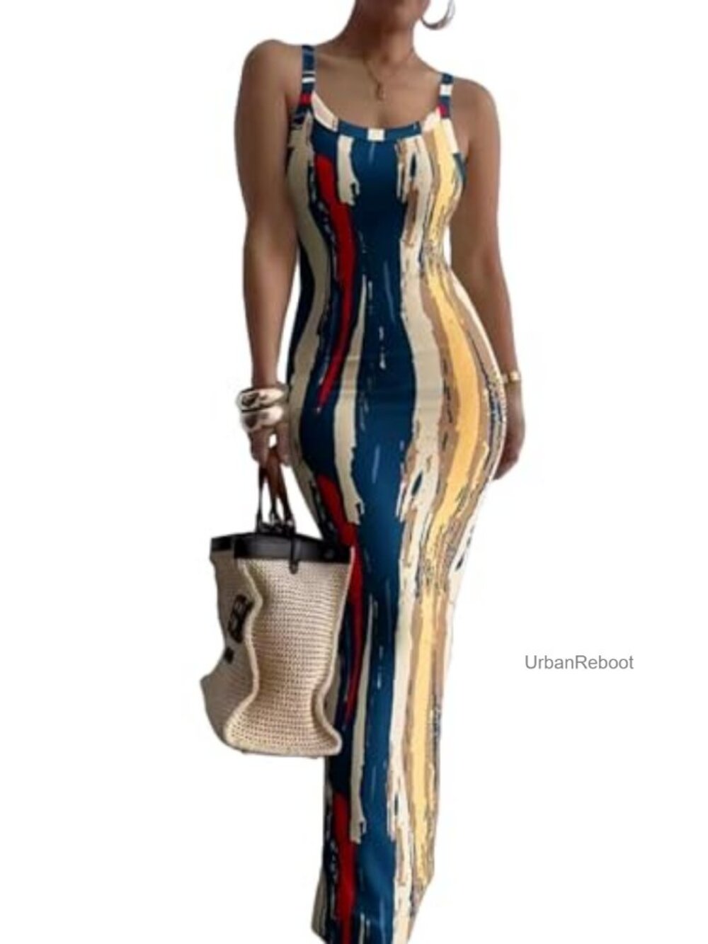 Slim Fit Bodycon Maxi Dress High Stretch Polyester Sleeveless Crew Neck